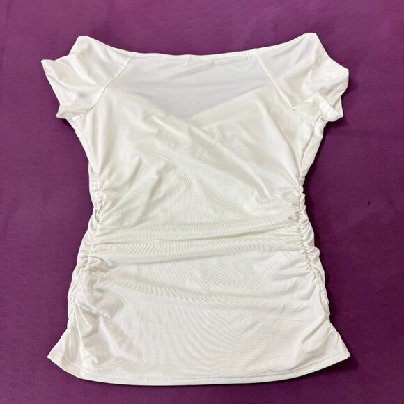 NWOT Express Body Contour Double Layer Off The Shoulder Ruched Tee Size S - Picture 9 of 9